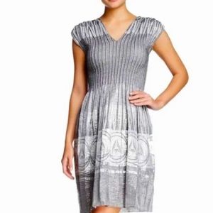 Max Studio Silver Metallic Jacquard Smock Cocktail Dress